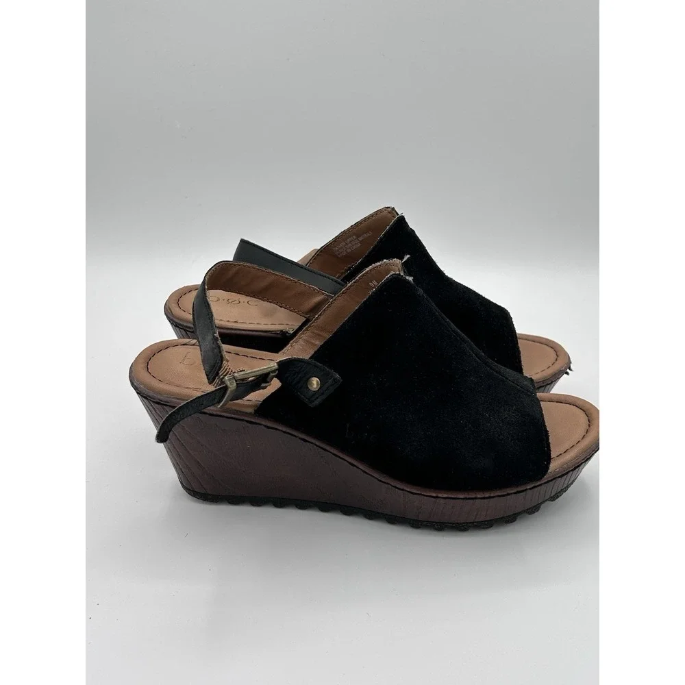 b.o.c Women's Black Suede Slingback Wedge Clog Sandals Size 9M Summer Ready